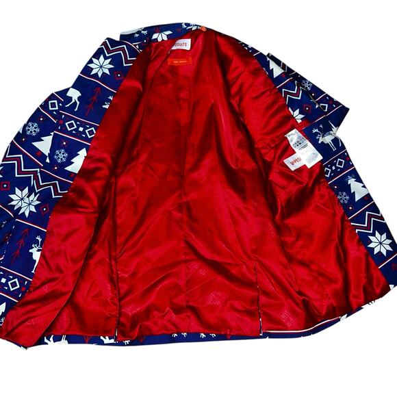 Opposuits Christmas Holiday themed blue and red boys suit blazer size 12-14 - Picture 6 of 9